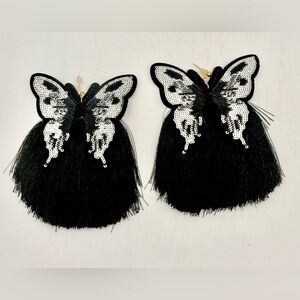 Black Butterfly Fringe Statement Earrings Sequin Dramatic Dangle